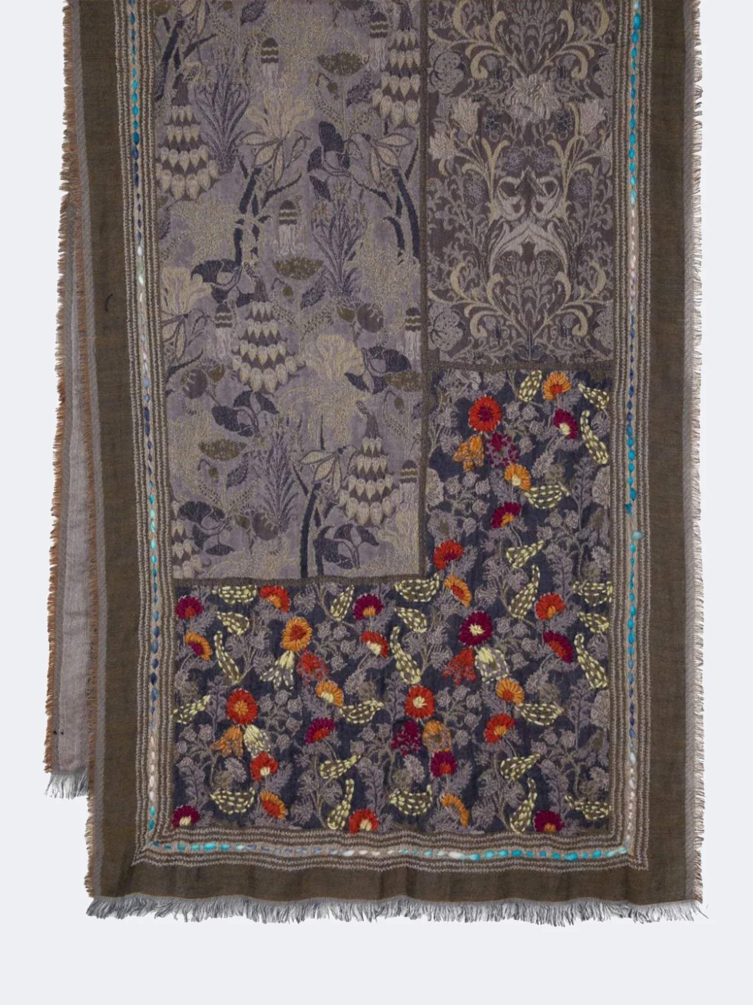 SCARF18597 | Lilac/Blue Soft Cotton Embroidered Floral Scarf