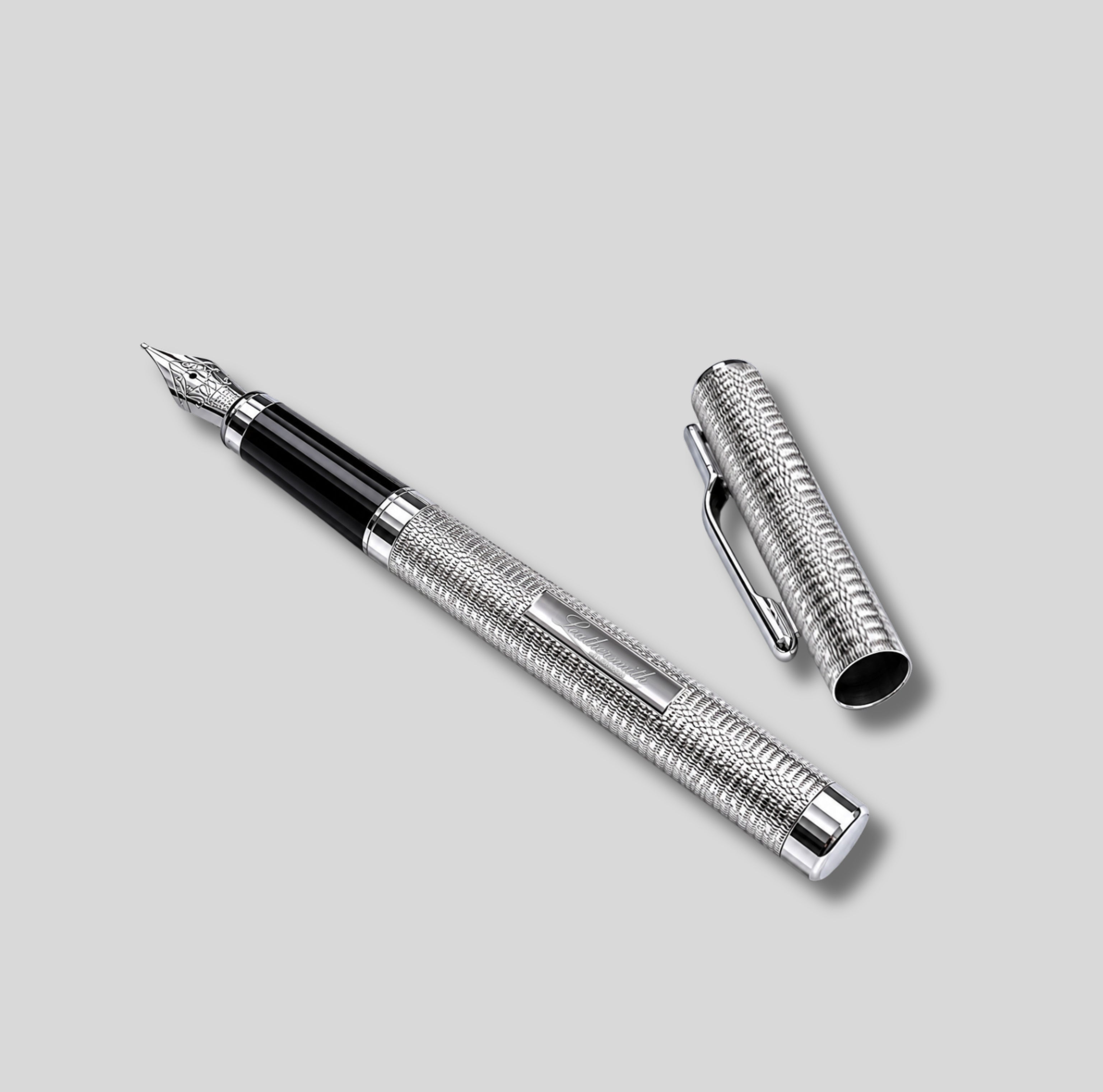WM4ET/LS | Mayfair 925 Sterling Silver Fountain Pen - Hand Engine-Turned Barleycorn Guilloché