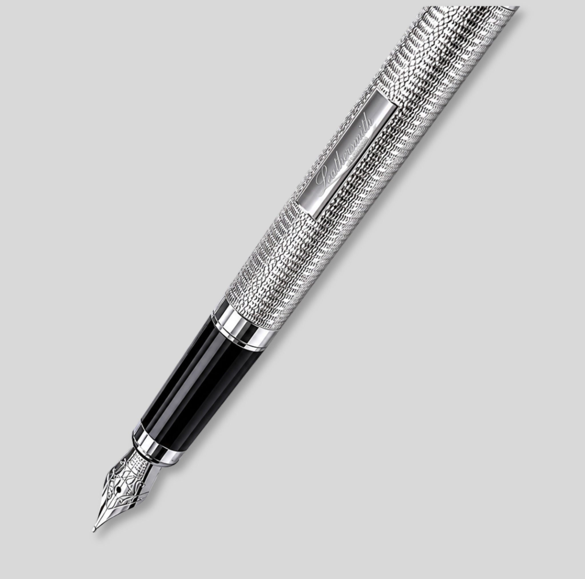 WM4ET/LS | Mayfair 925 Sterling Silver Fountain Pen - Hand Engine-Turned Barleycorn Guilloché