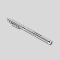 A sterling silver rollerball pen with a textured, barleycorn grip pattern and a polished clip, shown diagonally on a solid light gray background.