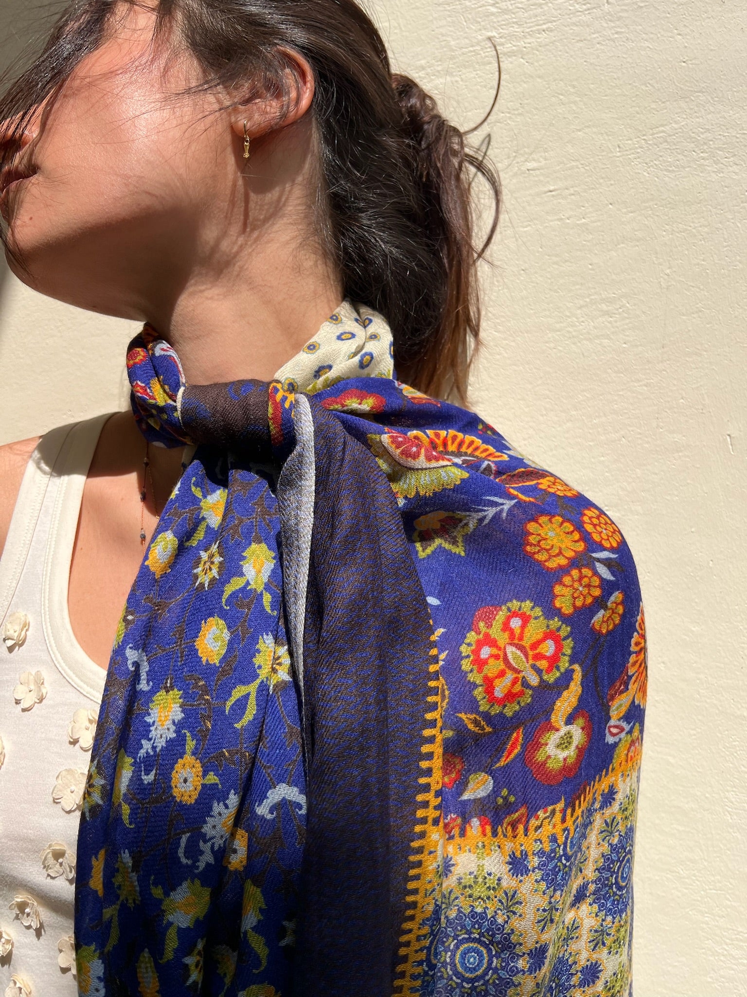 SCARF16647 | Navy/Green Patchwork Printed Scarf