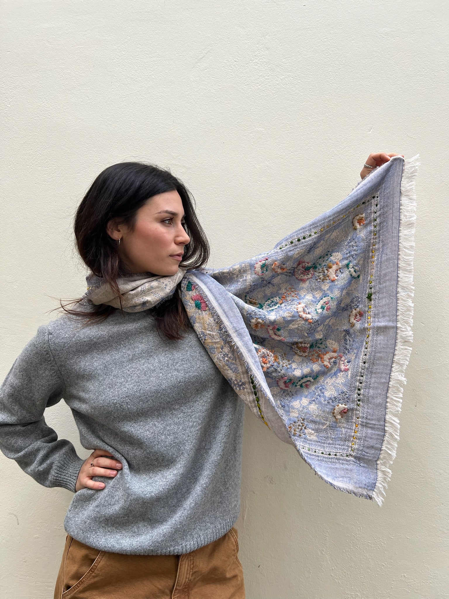 SCARF18597 | Wild Oat Soft Embroidered Floral Scarf