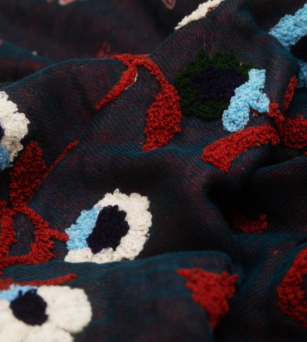 SCARF17258 | Navy Soft Cotton Embroidered Floral Scarf
