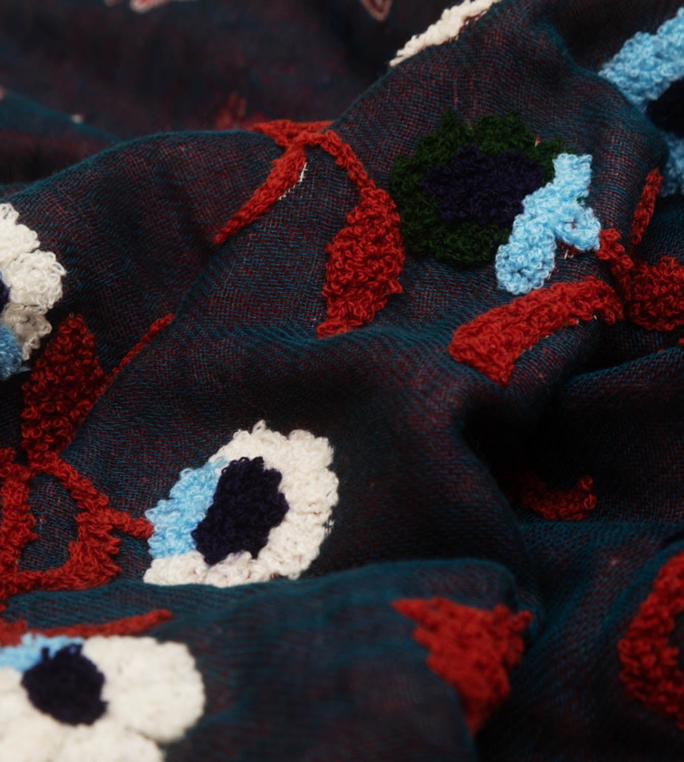 SCARF17258 | Navy Soft Cotton Embroidered Floral Scarf