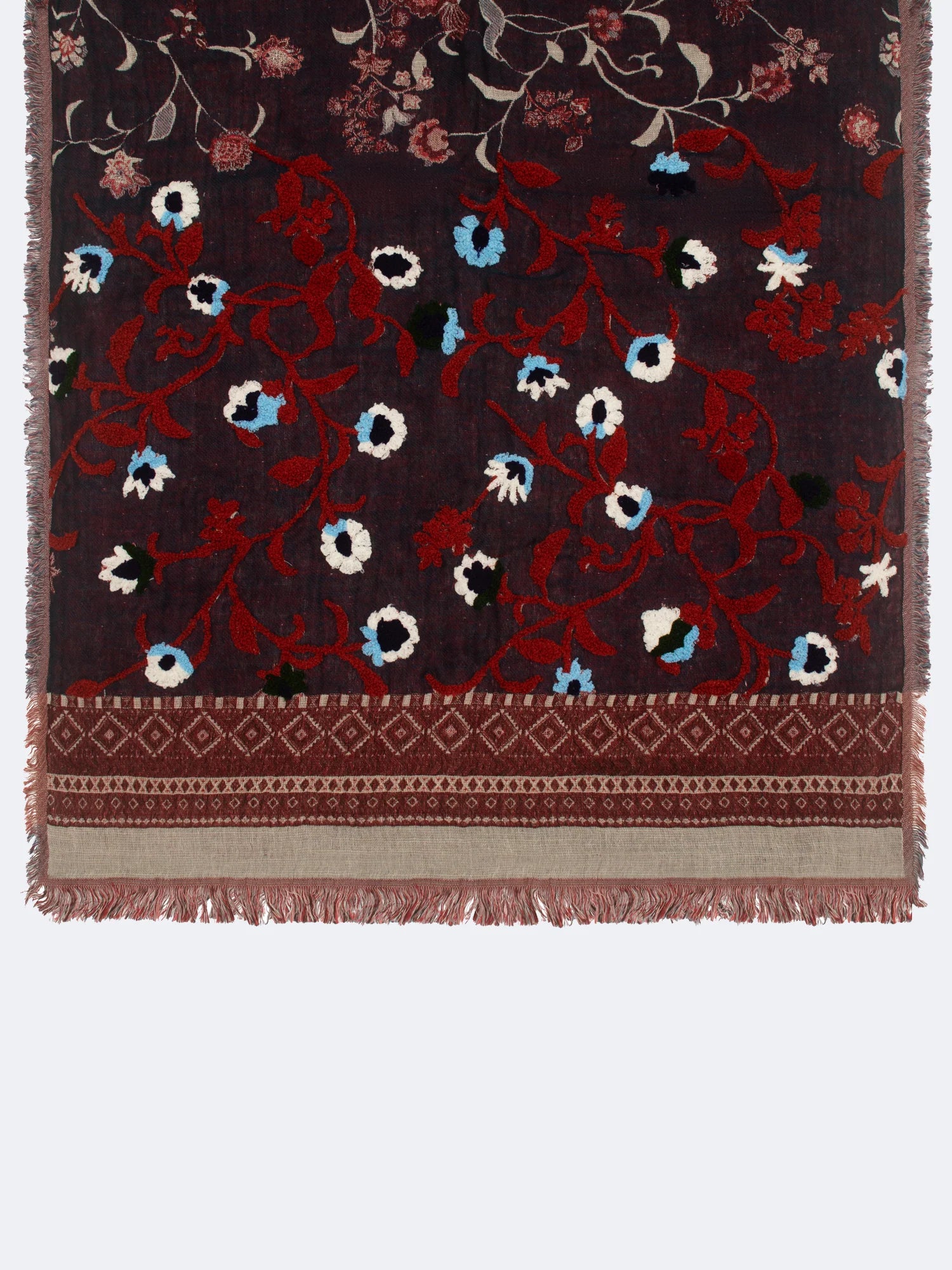 SCARF17258 | Navy Soft Cotton Embroidered Floral Scarf