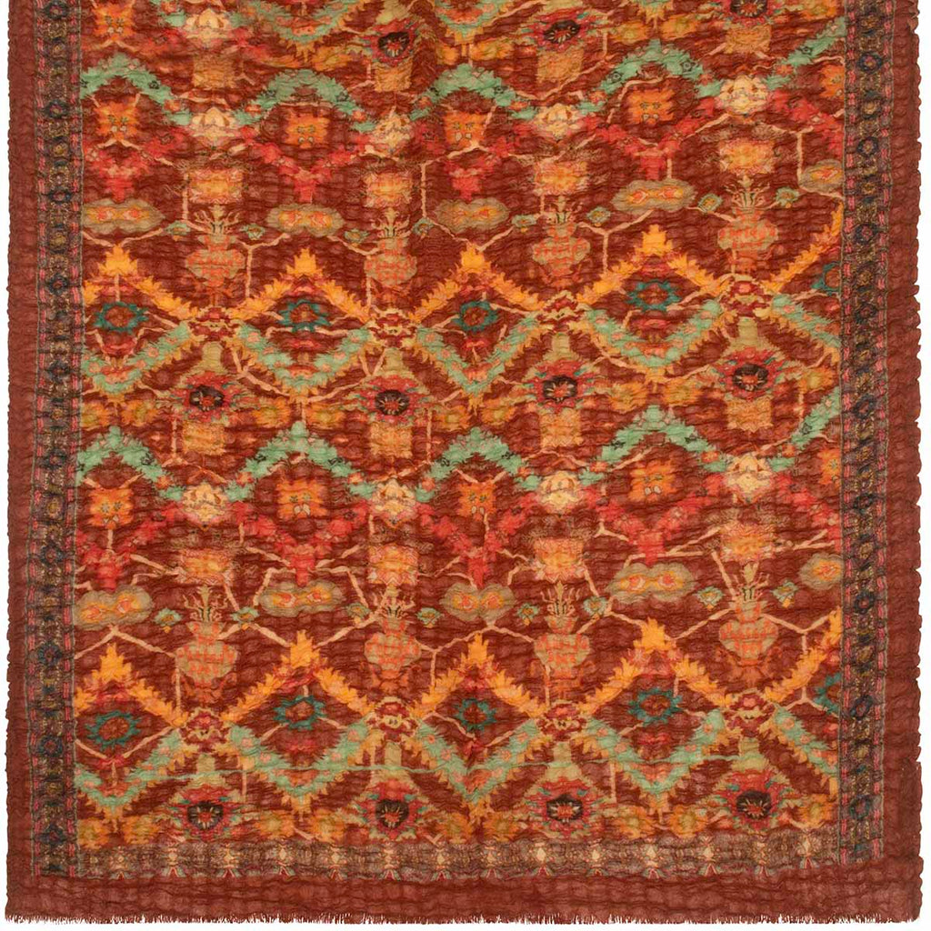 SCARF18504 | Rust Brown Kilim Printed Crinkle Scarf