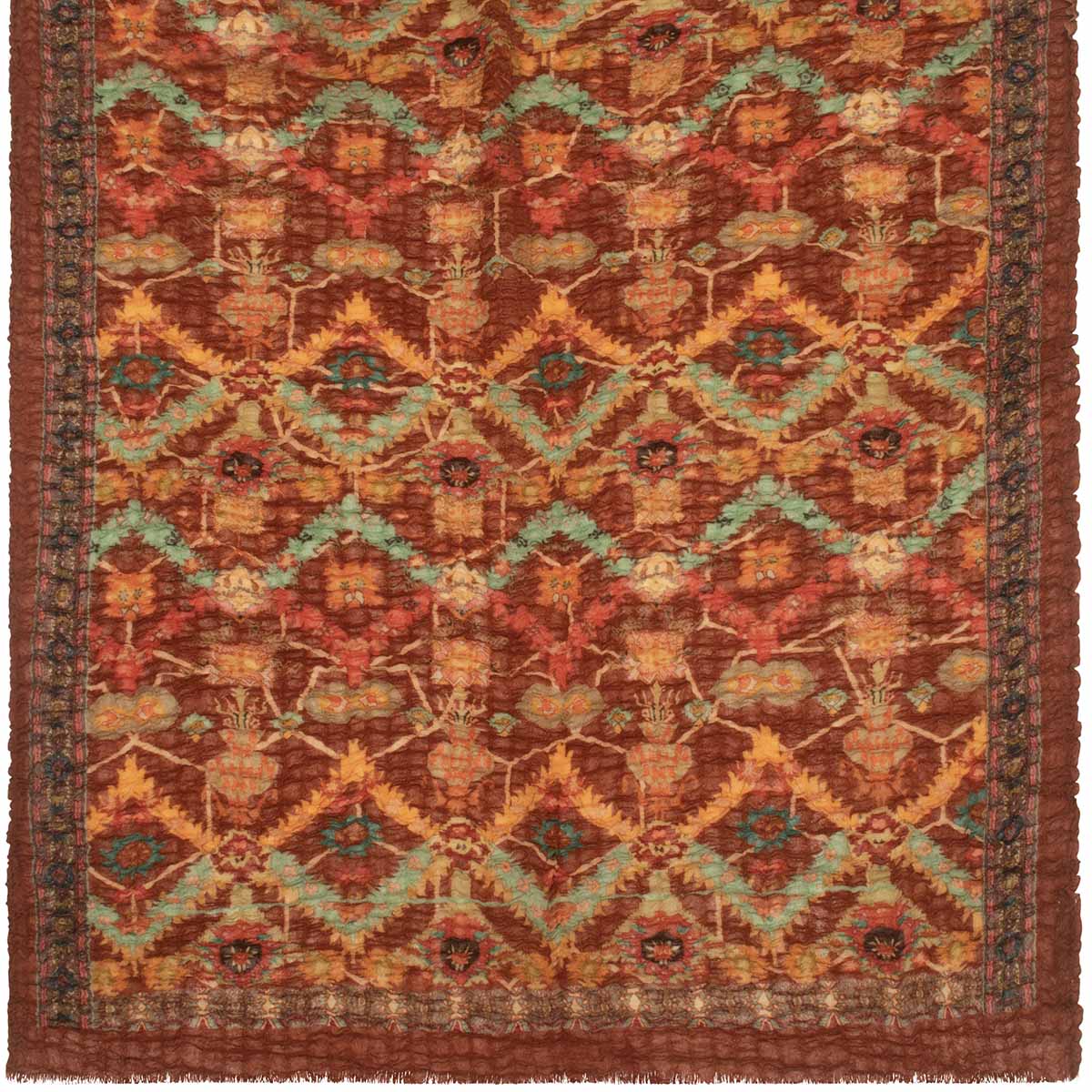 SCARF18504 | Rust Brown Kilim Printed Crinkle Scarf