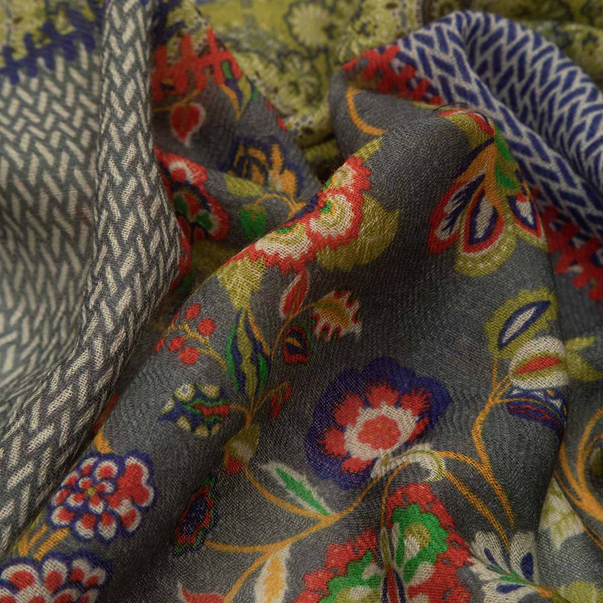 SCARF16647 | Green/Yellow Patchwork Printed Scarf