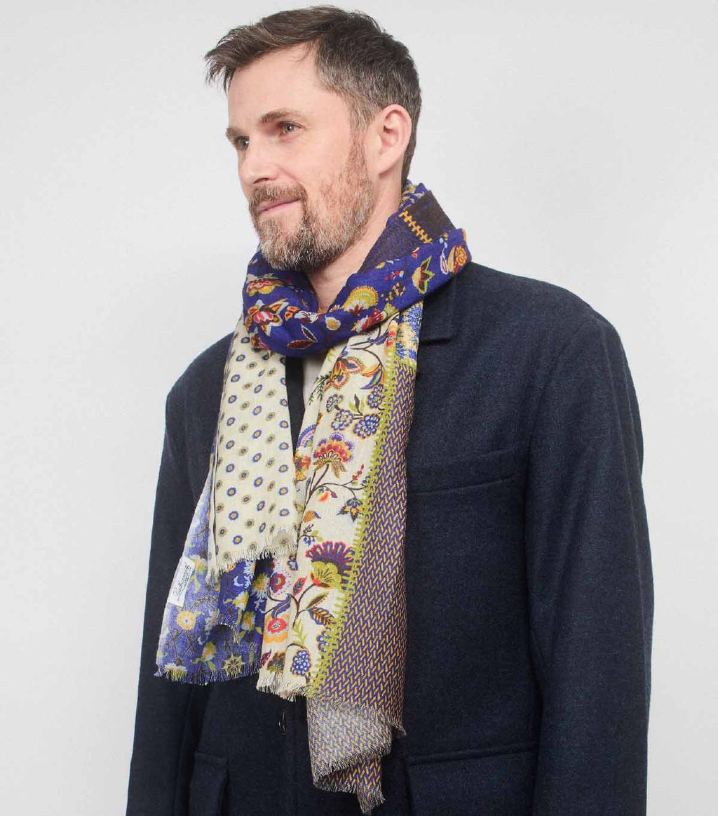 SCARF16647 | Navy/Green Patchwork Printed Scarf