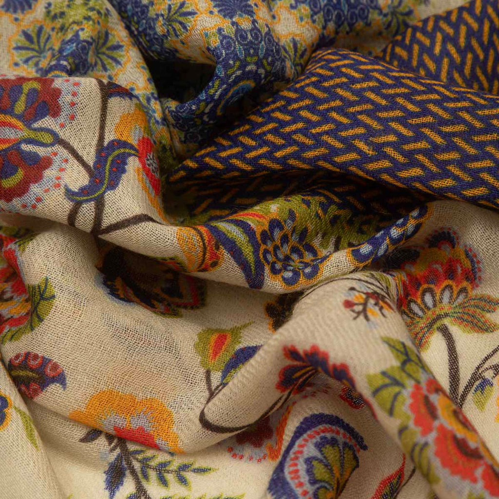 SCARF16647 | Navy/Green Patchwork Printed Scarf