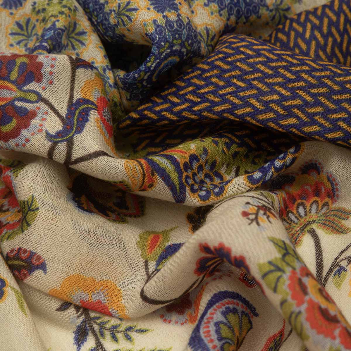 SCARF16647 | Navy/Green Patchwork Printed Scarf