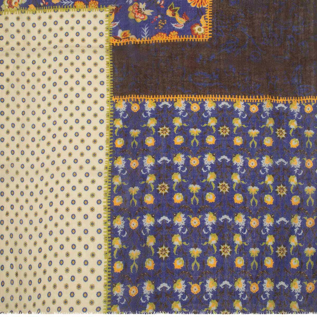 SCARF16647 | Navy/Green Patchwork Printed Scarf