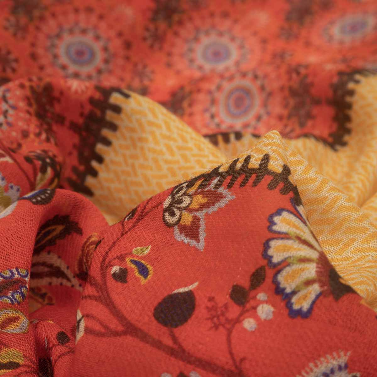 SCARF16647 | Orange/Yellow Patchwork Printed Scarf
