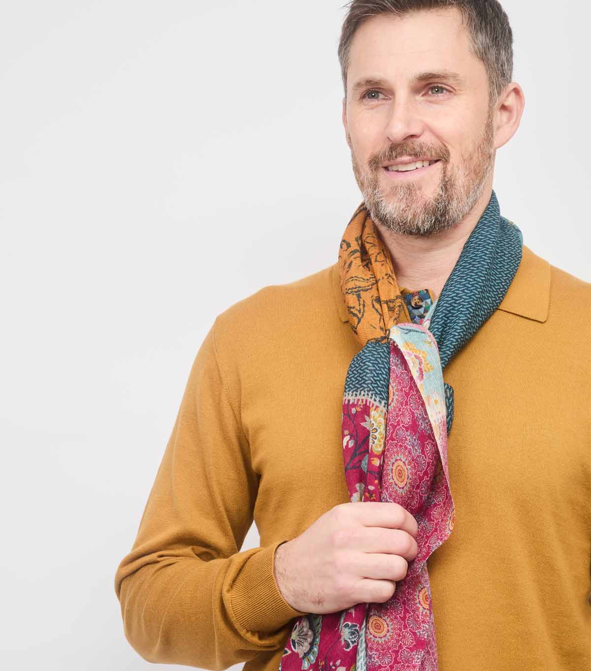SCARF16647 | Plum/Mustard Patchwork Printed Scarf