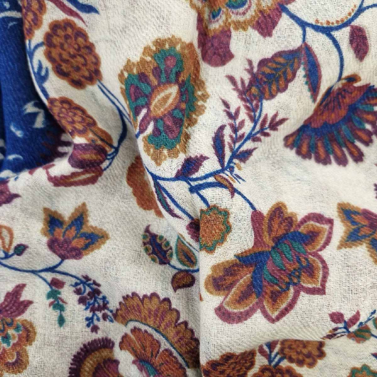 SCARF16647 |  Wine Blue Patchwork Printed Scarf