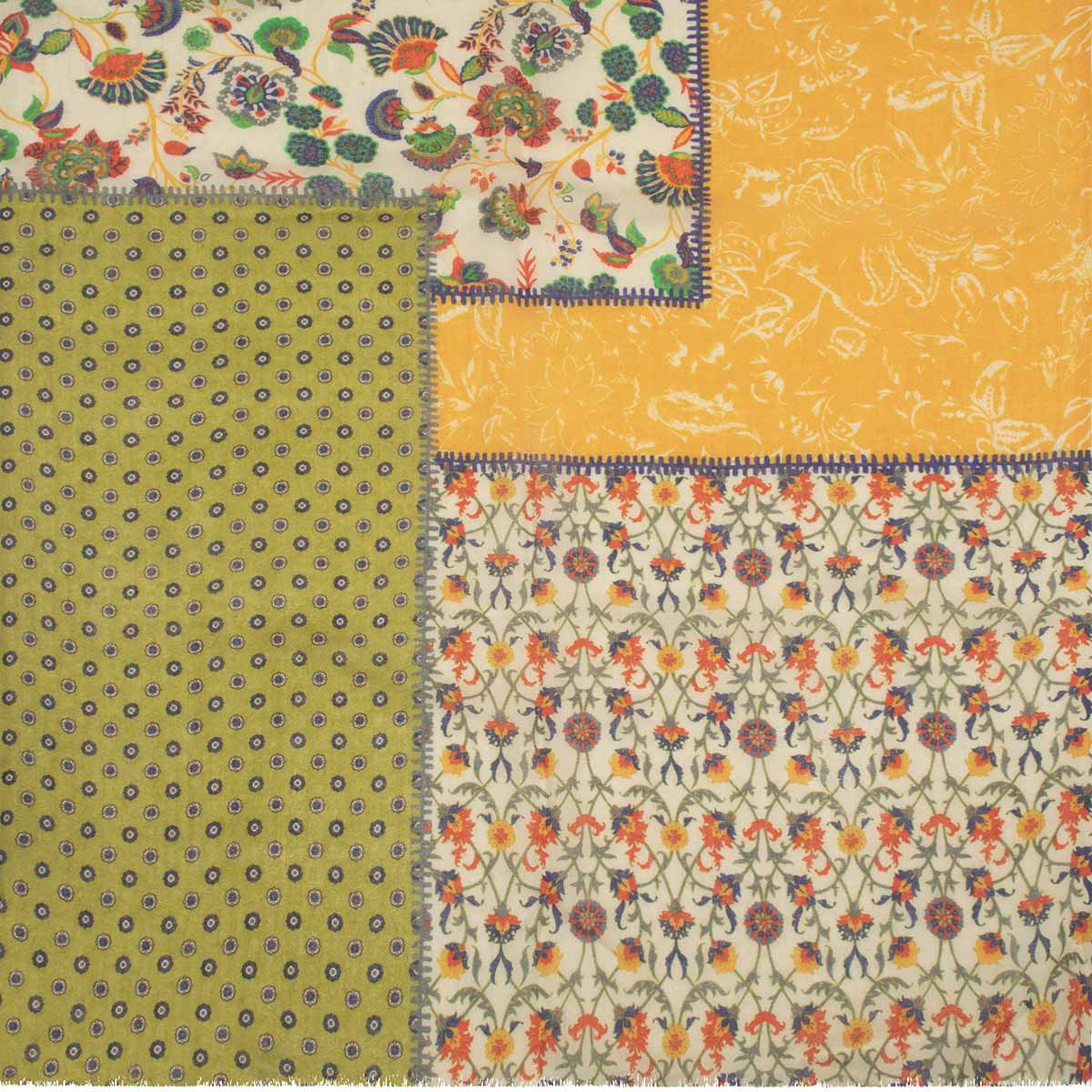 SCARF16647 | Green/Yellow Patchwork Printed Scarf