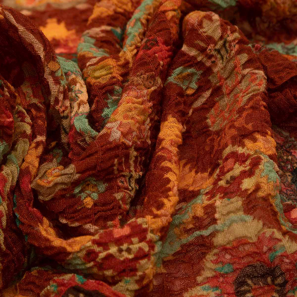 SCARF18504 | Rust Brown Kilim Printed Crinkle Scarf